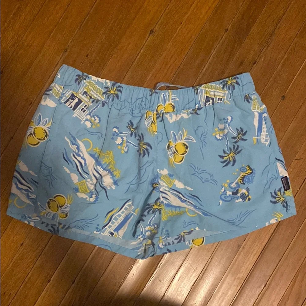 Patagonia Blue and Yellow Print Athletic Shorts Woman Small - Picture 1 of 5
